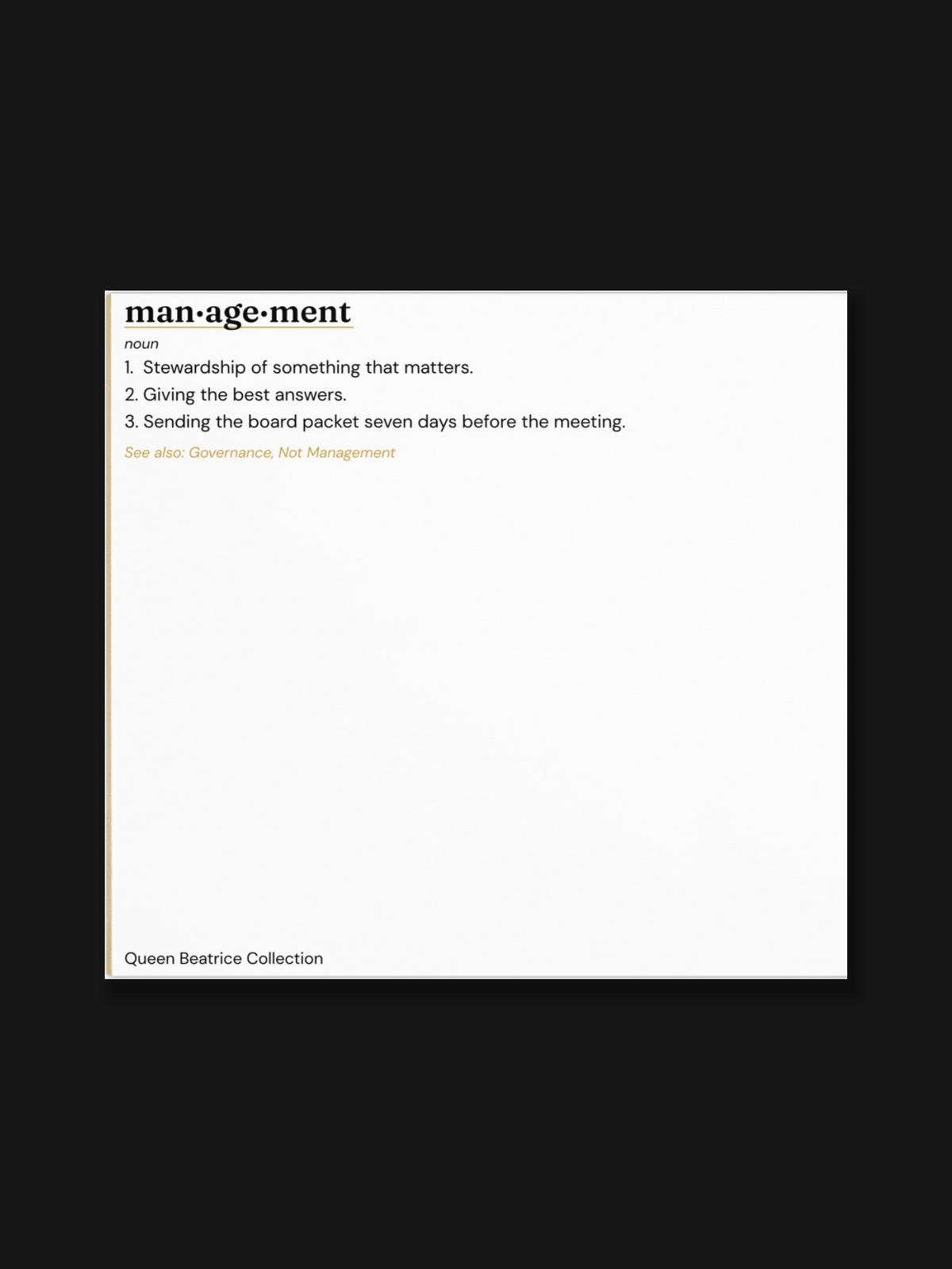 Governance, Not Management — Notepad · Management