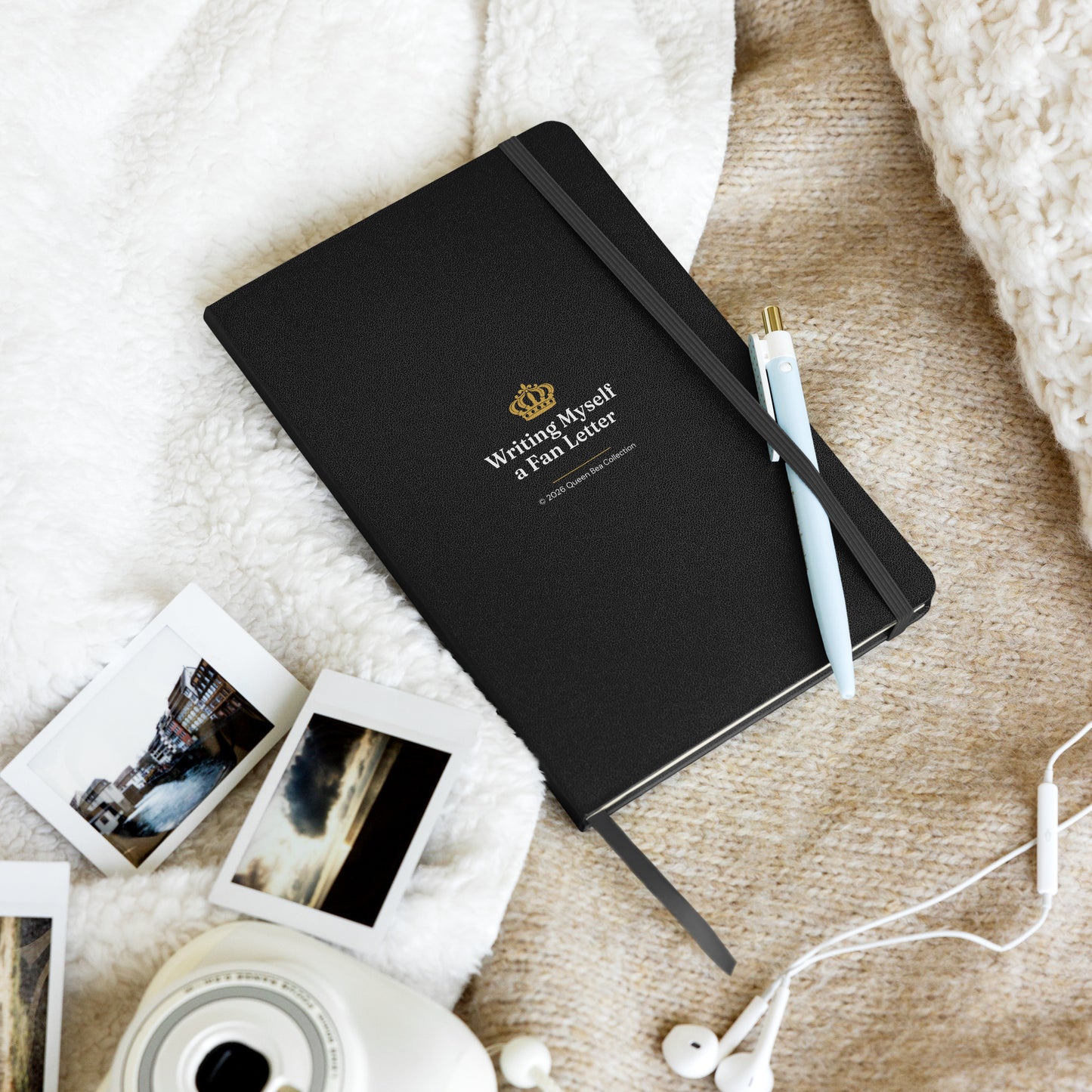 Writing Myself a Fan Letter journal in black styled on a soft neutral surface