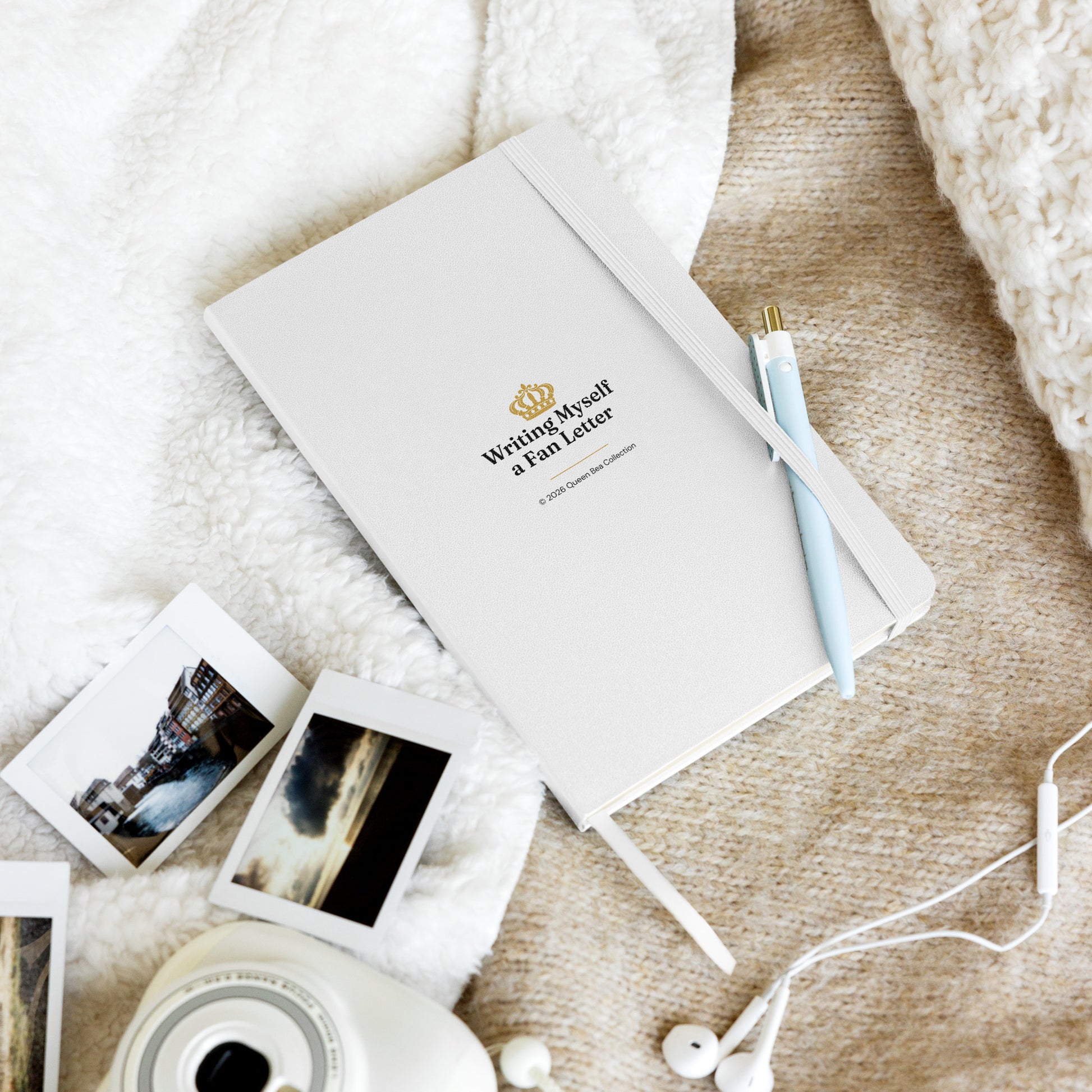 Writing Myself a Fan Letter journal in white styled on a soft neutral surface