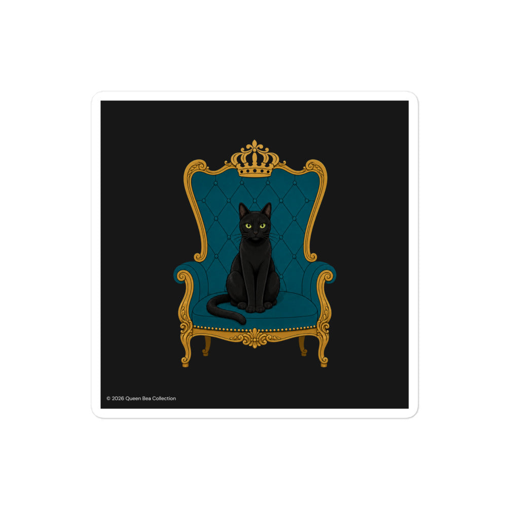 The Throne sticker — Queen Bea seated on a gold and teal throne, 4 inch kiss-cut vinyl